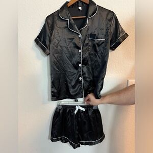 Women's Satin Black Pajama Set Two-Piece